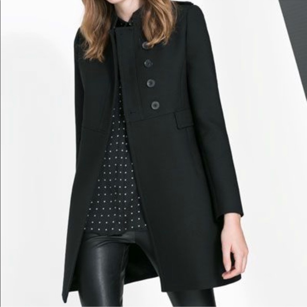 Zara Basic Black Textured Coat